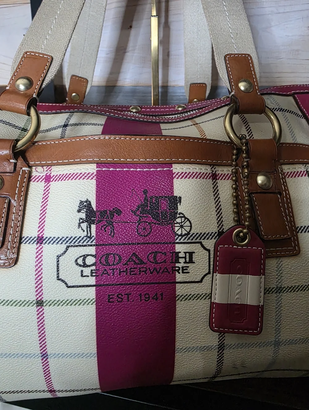 Coach Heritage Tattersall XL Duffle Travel Tote Bag Very RARE - Picture 14 of 17